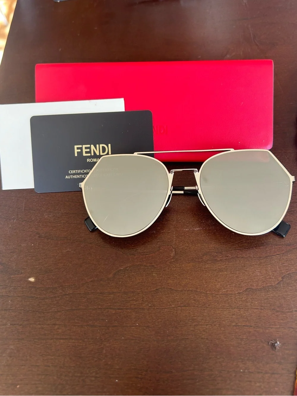 Fendi Gold Frame Silver Mirrored Aviator Sunglasses